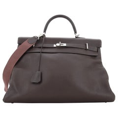 Hermes Kelly Travel Handbag Ebene Togo with Palladium Hardware 50