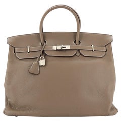 Hermès - Sac à main Birkin gris Clemence avec finitions métalliques en palladium 40