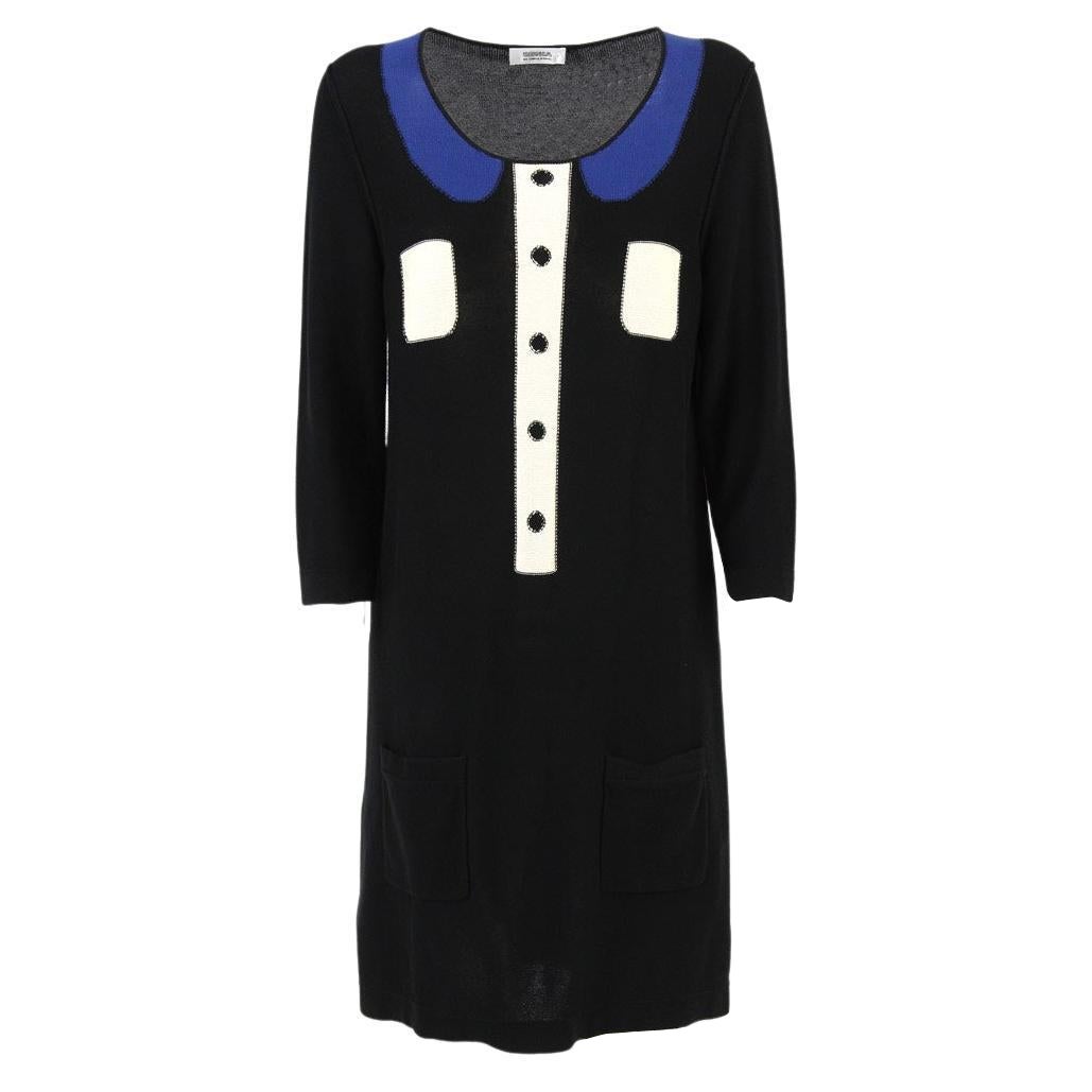 1990s Sonia Rykiel Vintage Black, White and Blue Trompe L'Oeil Dress