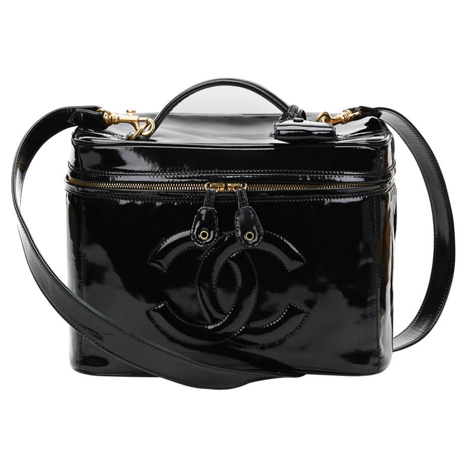 1990s Chanel Black Patent Leather Vintage Vanity Bag