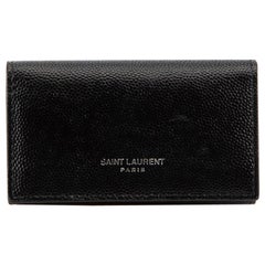 Saint Laurent Women's Black Leather Caviar Emboss Key Wallet
