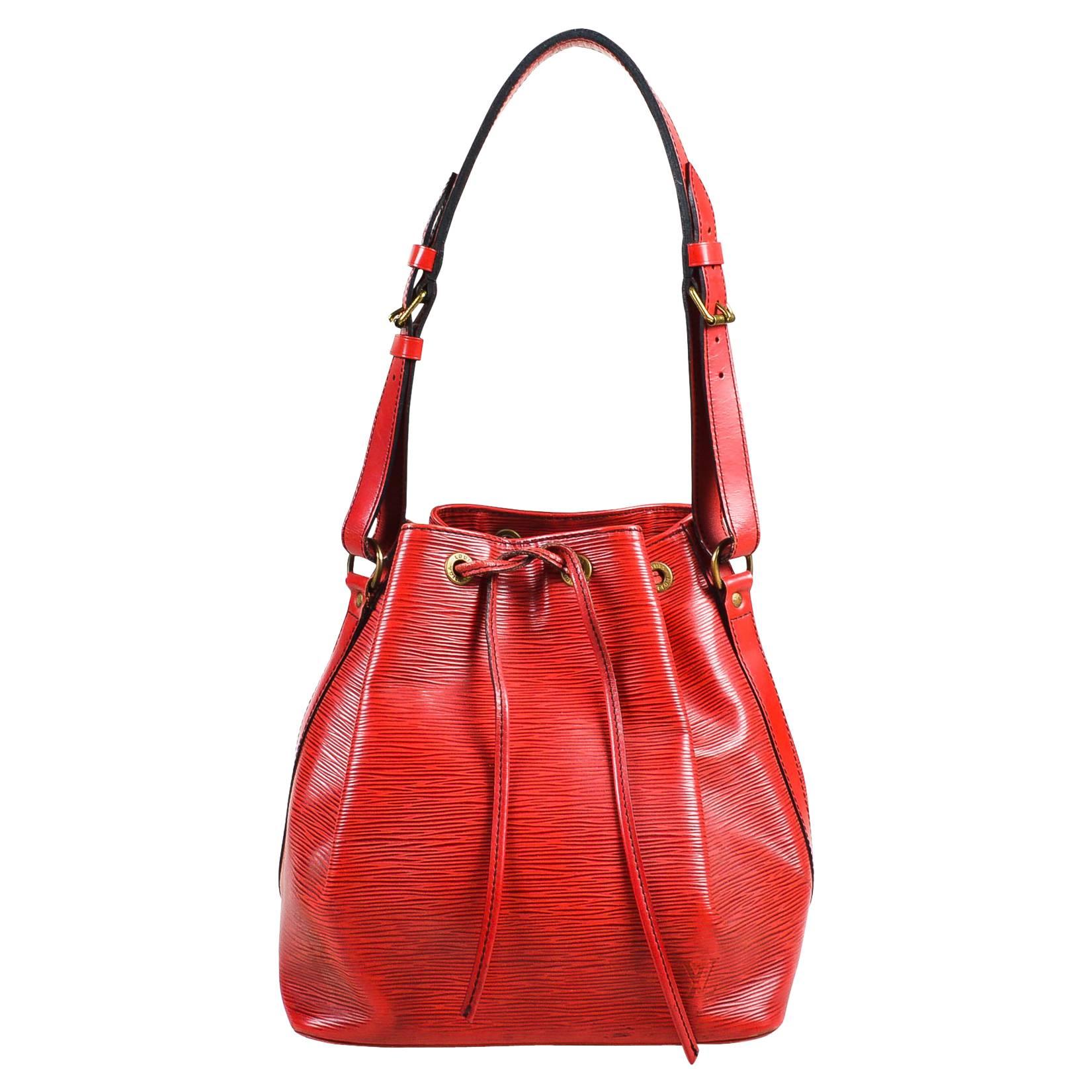 Vintage Louis Vuitton Red Epi Leather "Petit Noe" Bucket Bag For Sale