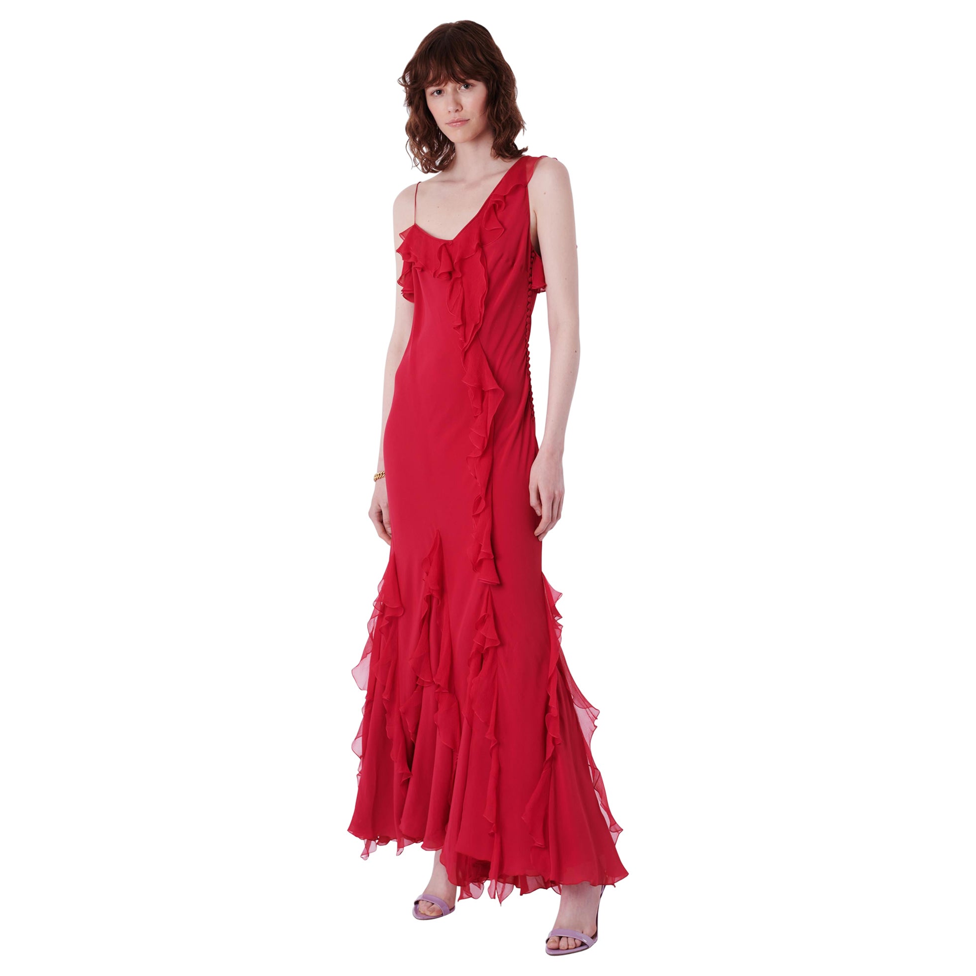 John Galliano 2003 Pink Ruffled Maxi Dress For Sale