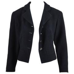 Chanel Black Wool Blend Boucle Rhinestone "CC" Buttons LS Jacket Size 38