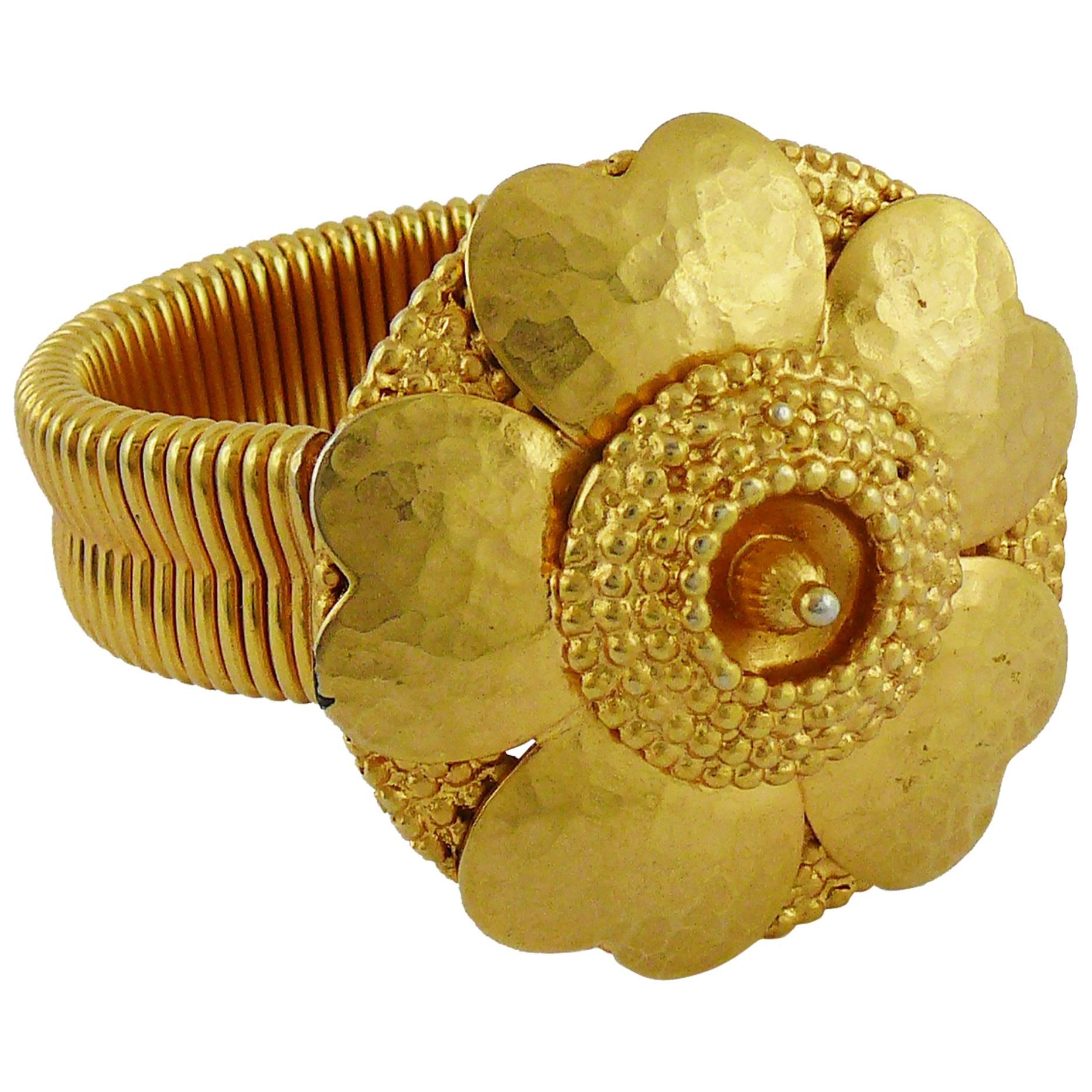 Celine Vintage 1988 Gold Toned Camellia Bracelet