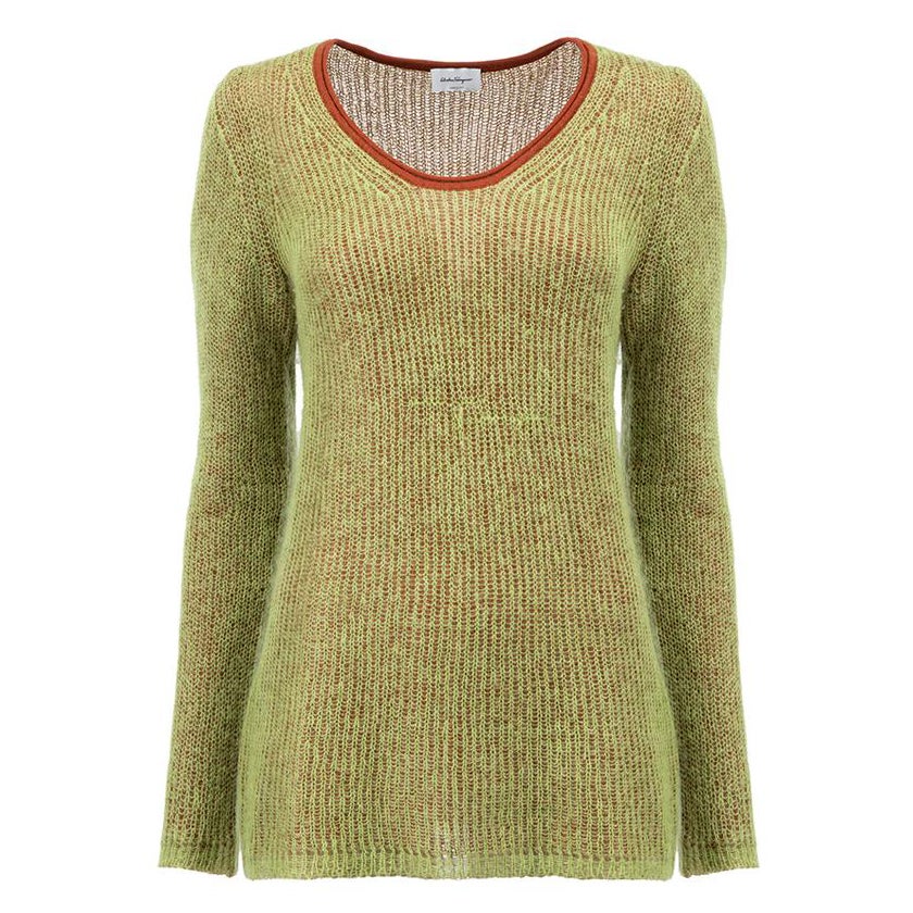 Grüner Mohair-Layered Knit Pullover Größe S im Angebot