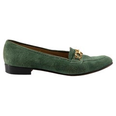 Green Suede Gancini Buckle Loafers Size US 8.5