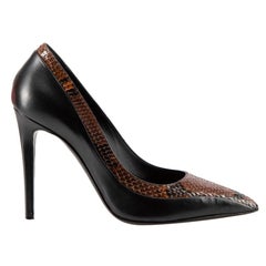 Black Leather Snakeskin Panel Pumps Size US 9