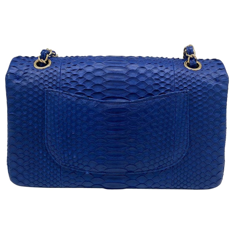 Chanel Classic Flap Medium - Blue Snakeskin SHW For Sale at