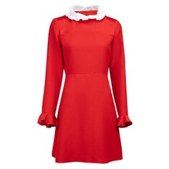 Used Red Satin Ruffle Accent Mini Dress Size L