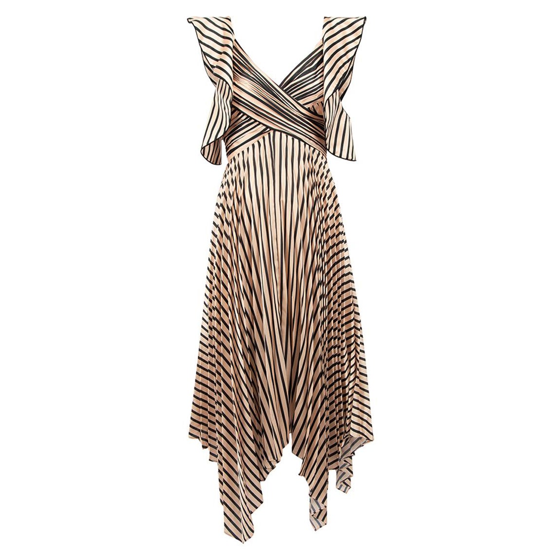 Satin Striped Pleated Midi Dress Size XS For Sale