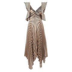 Satin Striped Pleated Midi Dress Size XS
