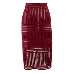 Burgundy Textured Mesh Pencil Skirt Size L