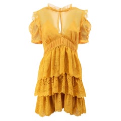 Yellow Broderie Anglasise Mini Dress Size M