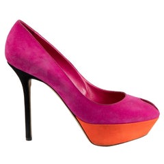 Fuchsia Suede Platform Peep-Toe Heels Size IT 40