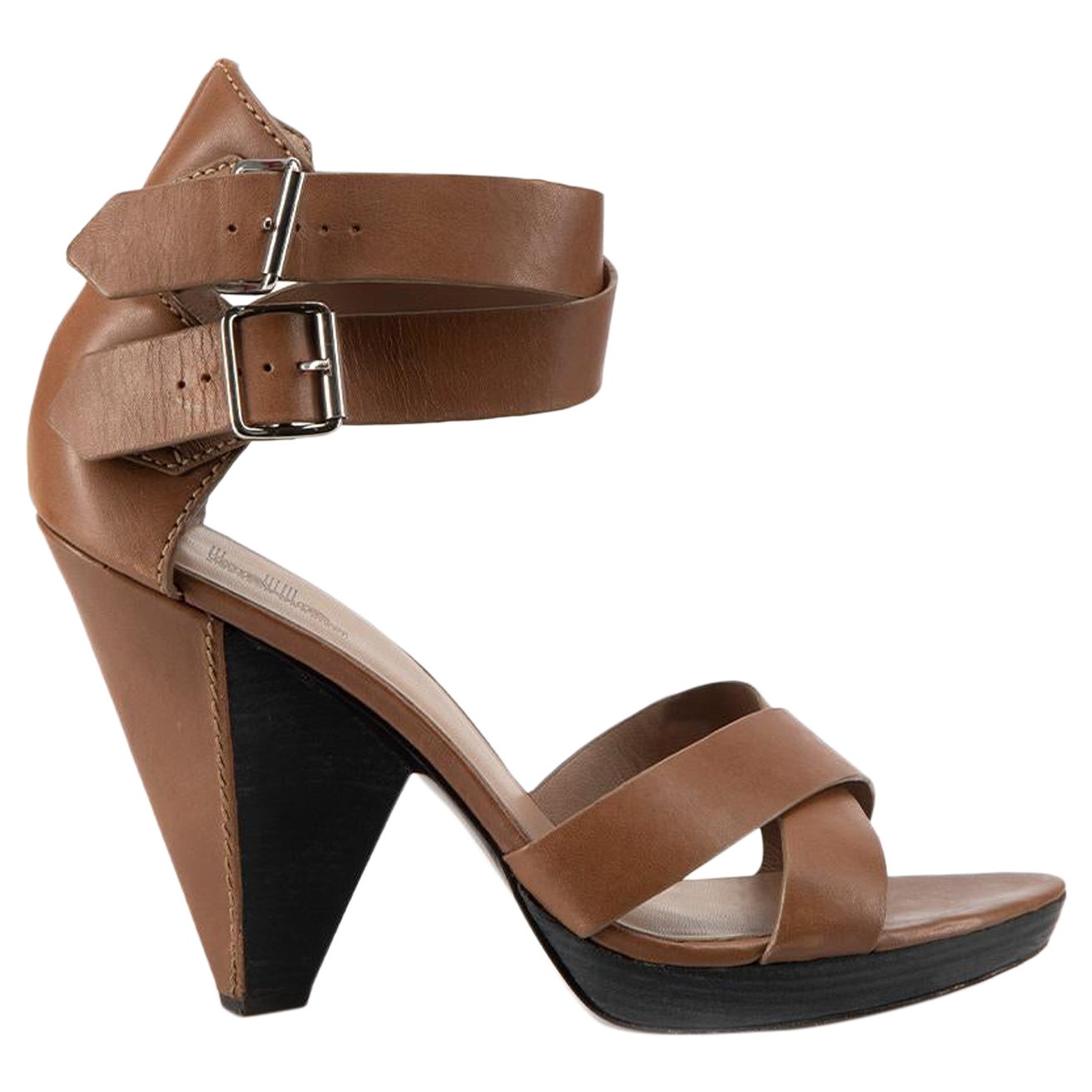 Brown Leather Strappy Heel Sandals Size US 11 For Sale