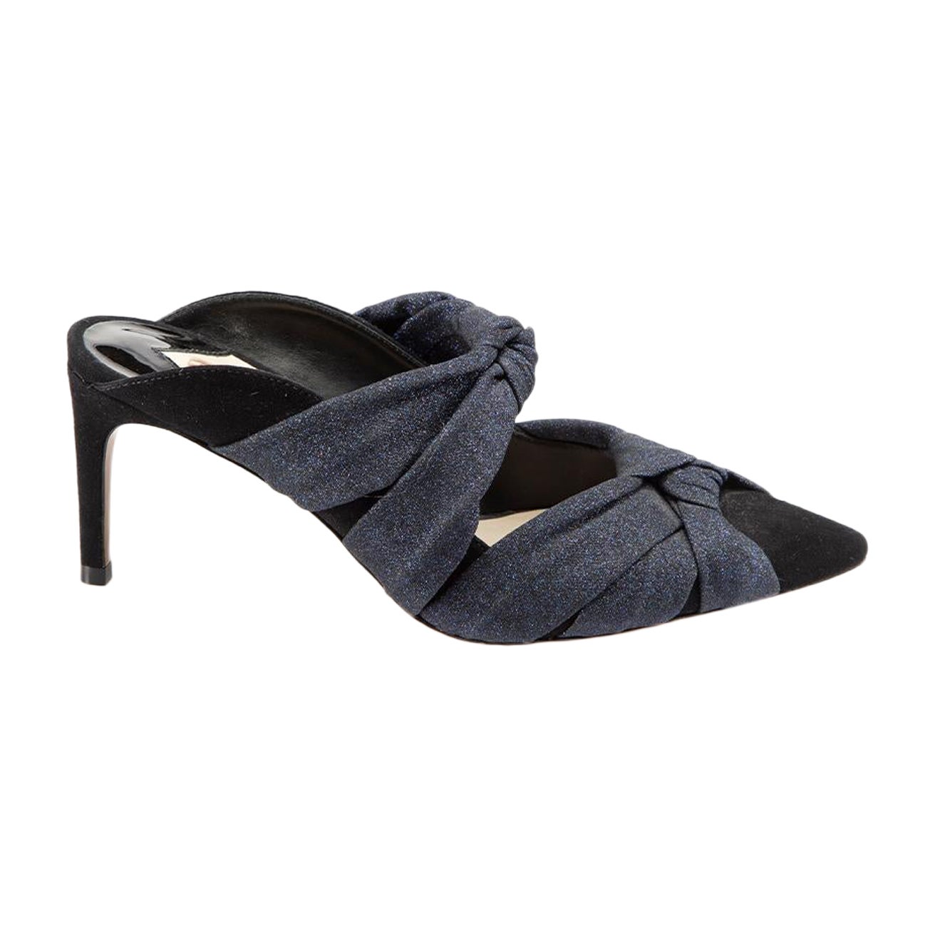 Navy Suede Leather Glitter Mules Size IT 37 For Sale