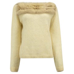 Gelber Pullover mit Fuchspelzbesatz aus Wolle, Größe L