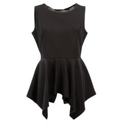 Black Silk Leather Trim Peplum Top Size XL