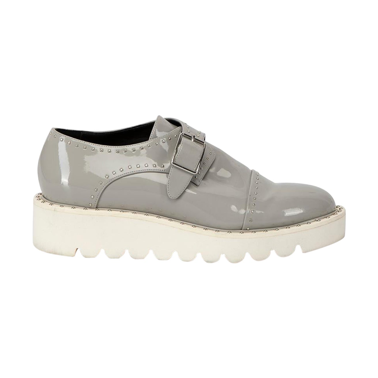 Grey Vegan Patent Leather Studded Platform Trainers Size IT 37 For Sale
