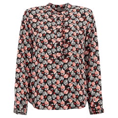 Black Fruit Print Long Sleeve Blouse Size L