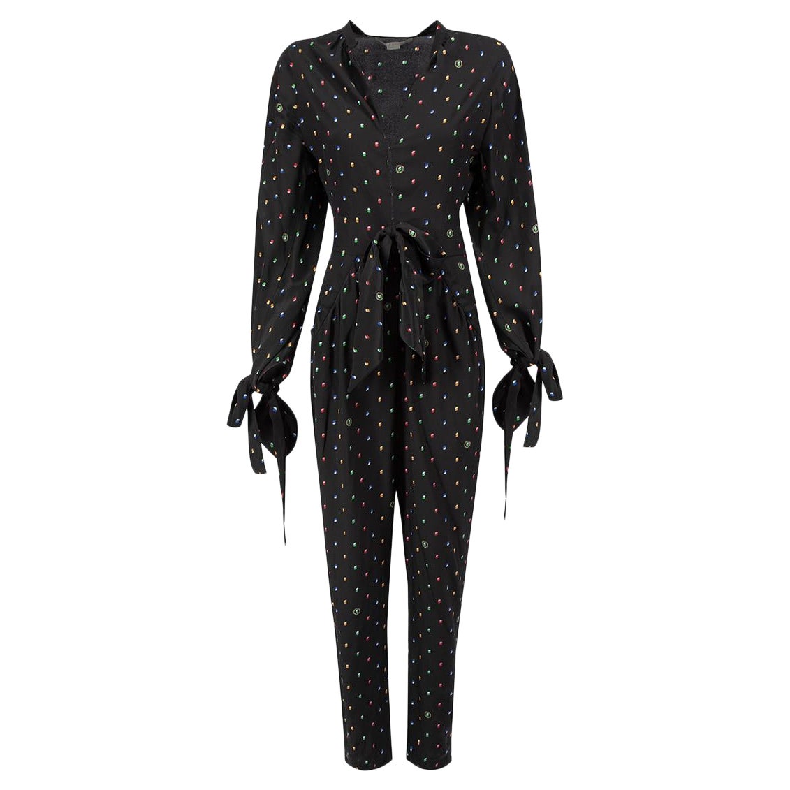 Black Silk Dotted Jumpsuit Size XS