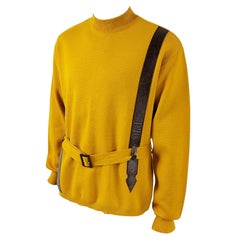 Harrods Vintage Mens 60s Mustard Yellow Vinyl Belted Sweater Jumper