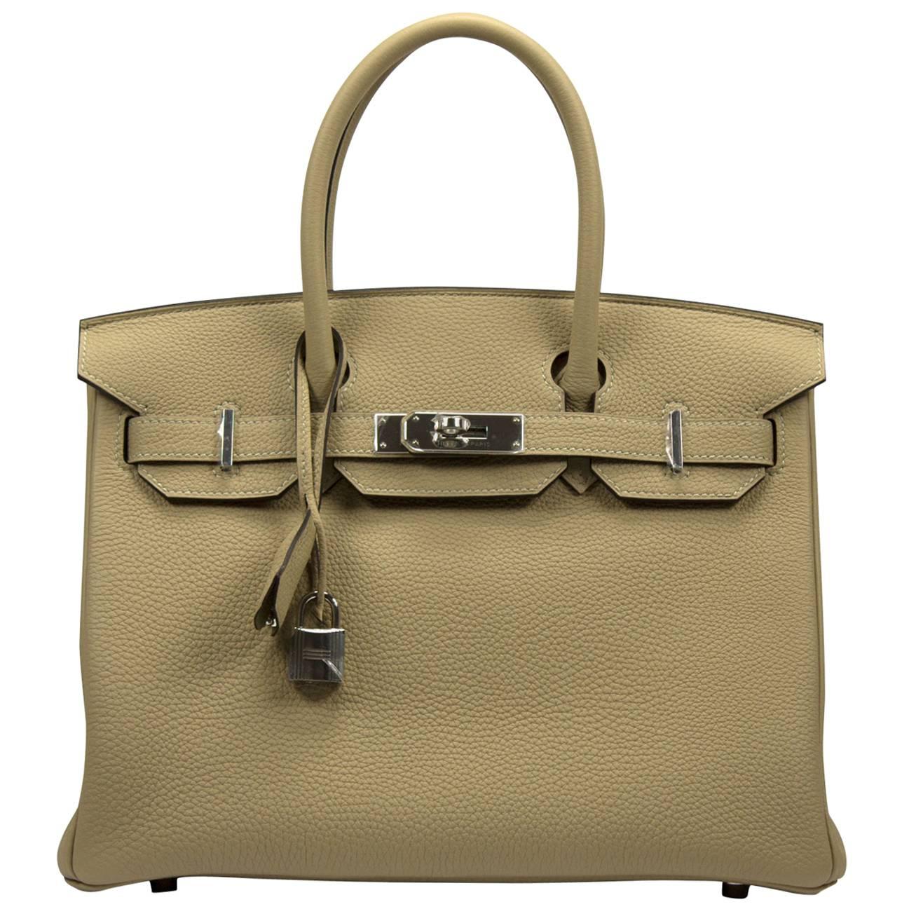 Hermes Handbag Birkin 30 Togo Leather S2 Trench Color Palladium Hardware 2016