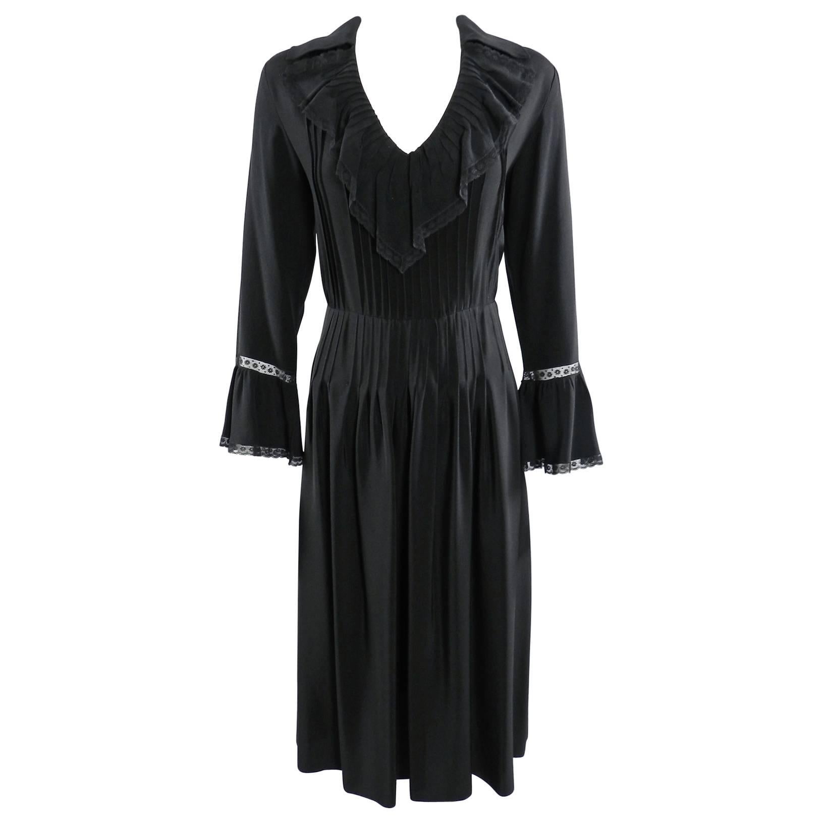 Vintage 1970's Chloe by Karl Lagerfeld Black Silk Ruffle Dress