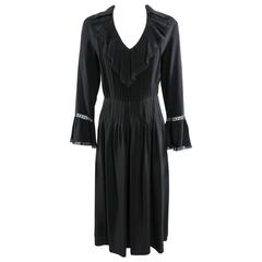 Vintage 1970's Chloe by Karl Lagerfeld Black Silk Ruffle Dress