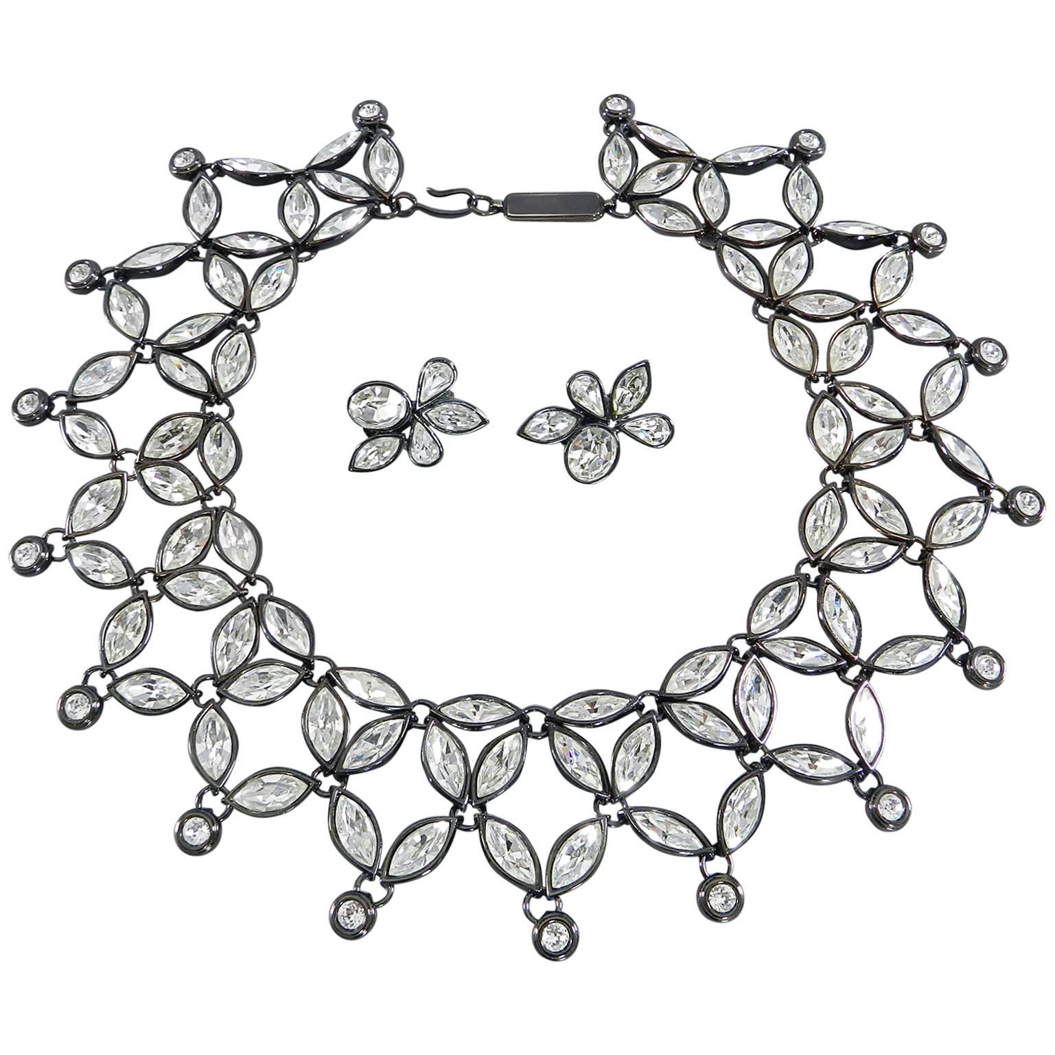 YSL Yves Saint Laurent Vintage Limited Edition Numbered Rhinestone Bib Necklace