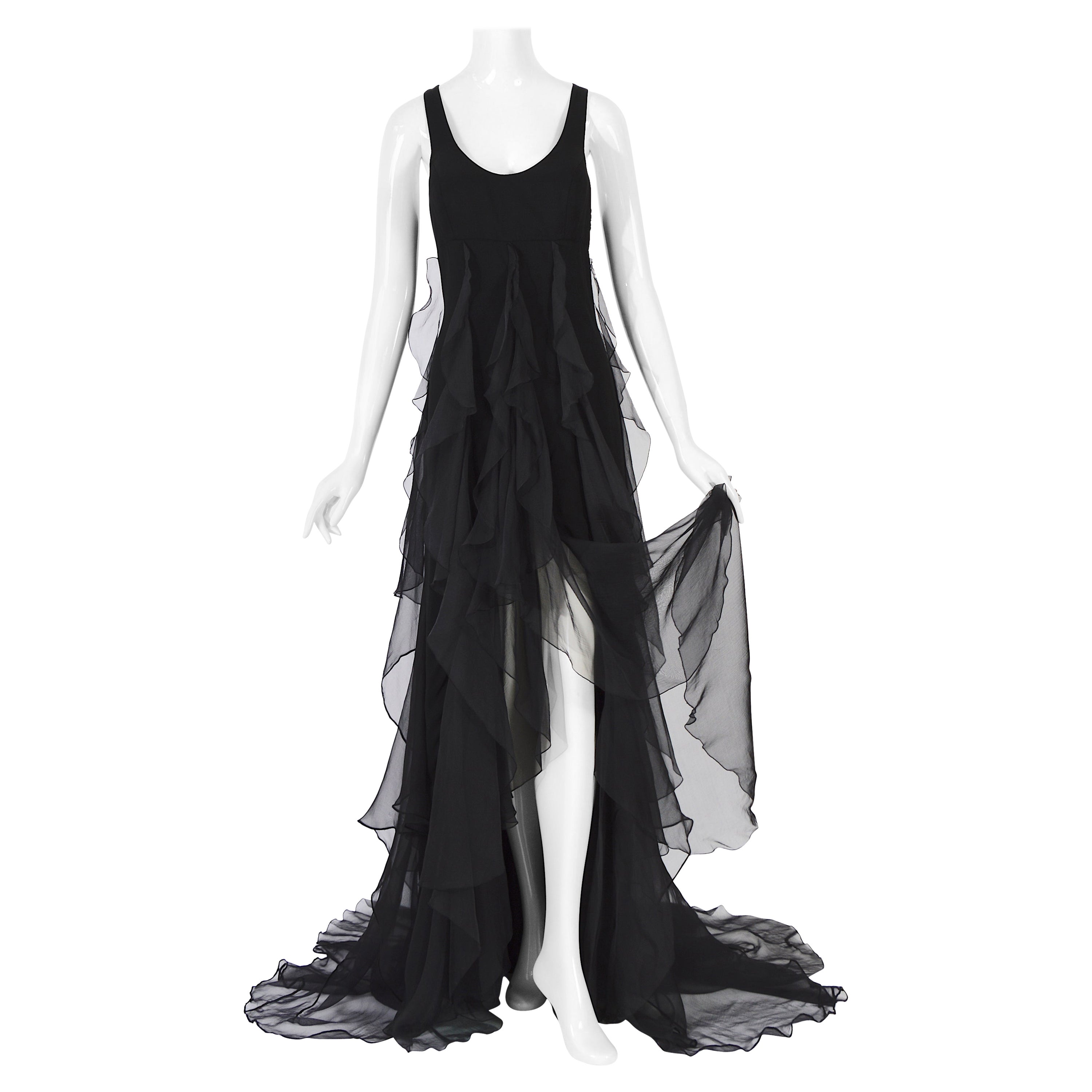Christian Dior by Gianfranco Ferre S/S 1994 vintage black silk evening dress For Sale
