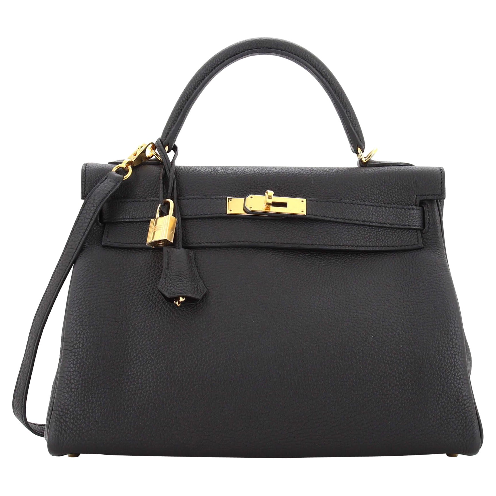 Hermes Kelly Handbag Noir Togo with Gold Hardware 32 For Sale