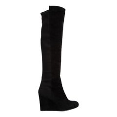 Used Stuart Weitzman x Russell Bromley Black Suede Wedge Knee Boots Size US 8.5