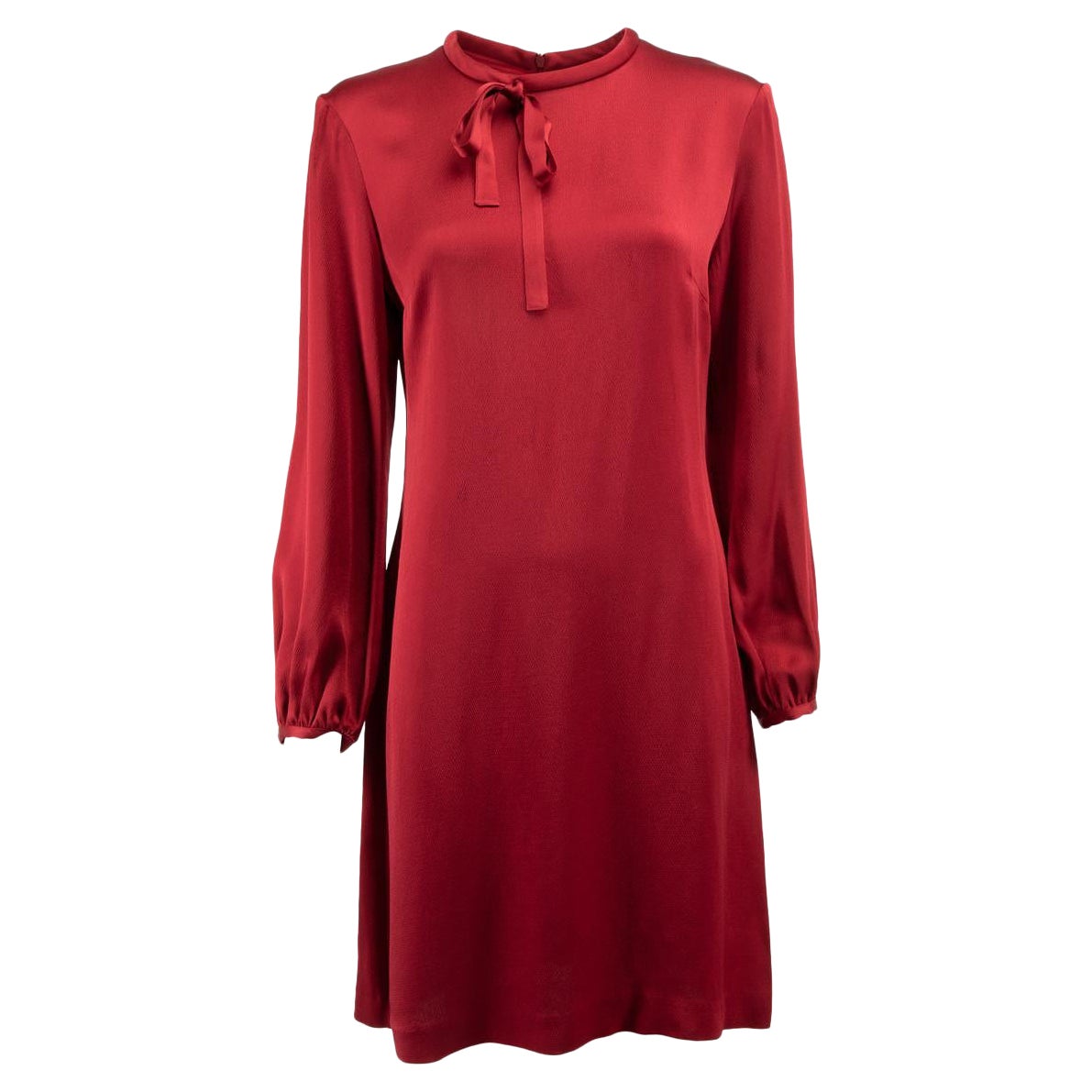 Red Long Sleeve Tie Neck Dress Size M For Sale