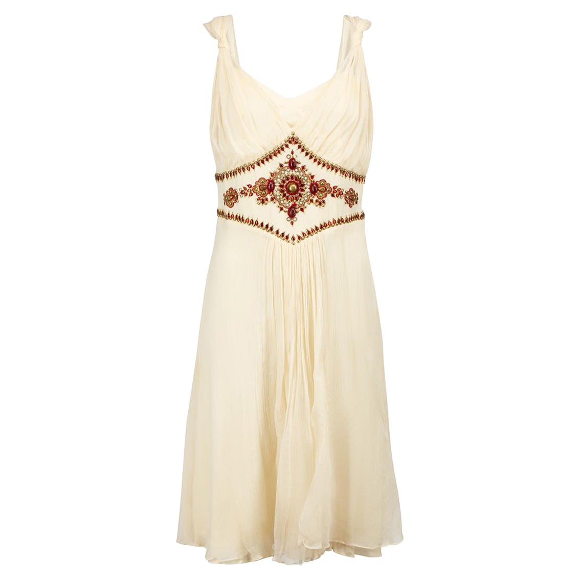 Cream Silk Embellished Dress Size XL For Sale