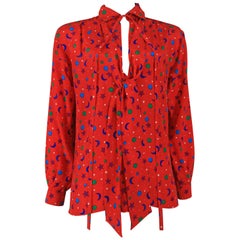 Yves Saint Laurent silk star and moon print pussy bow blouse, circa 1970