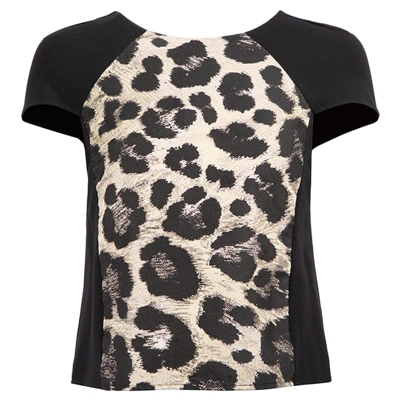 Leopard Print Panel Cap Sleeves Top Size XS For Sale
