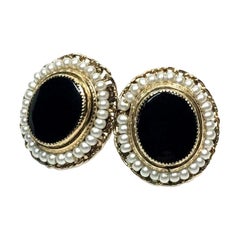 JMS Onyx and Pearl Gold Filled Earrings