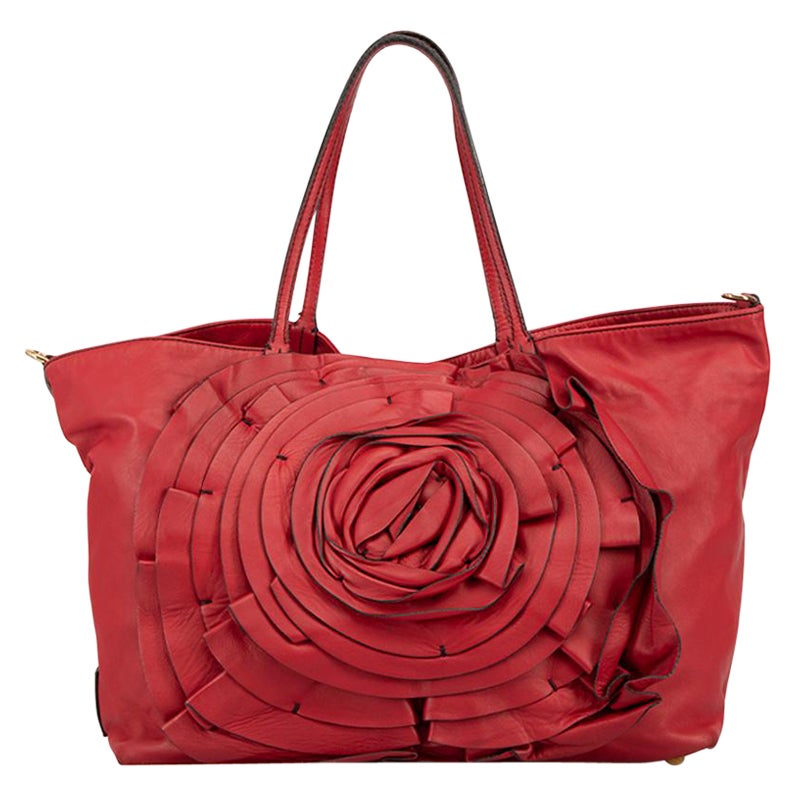 Valentino Women's Red Leather Rose Petal Tote