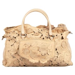 Valentino Women's Beige Leather Laser Cut Floral Tote Bag