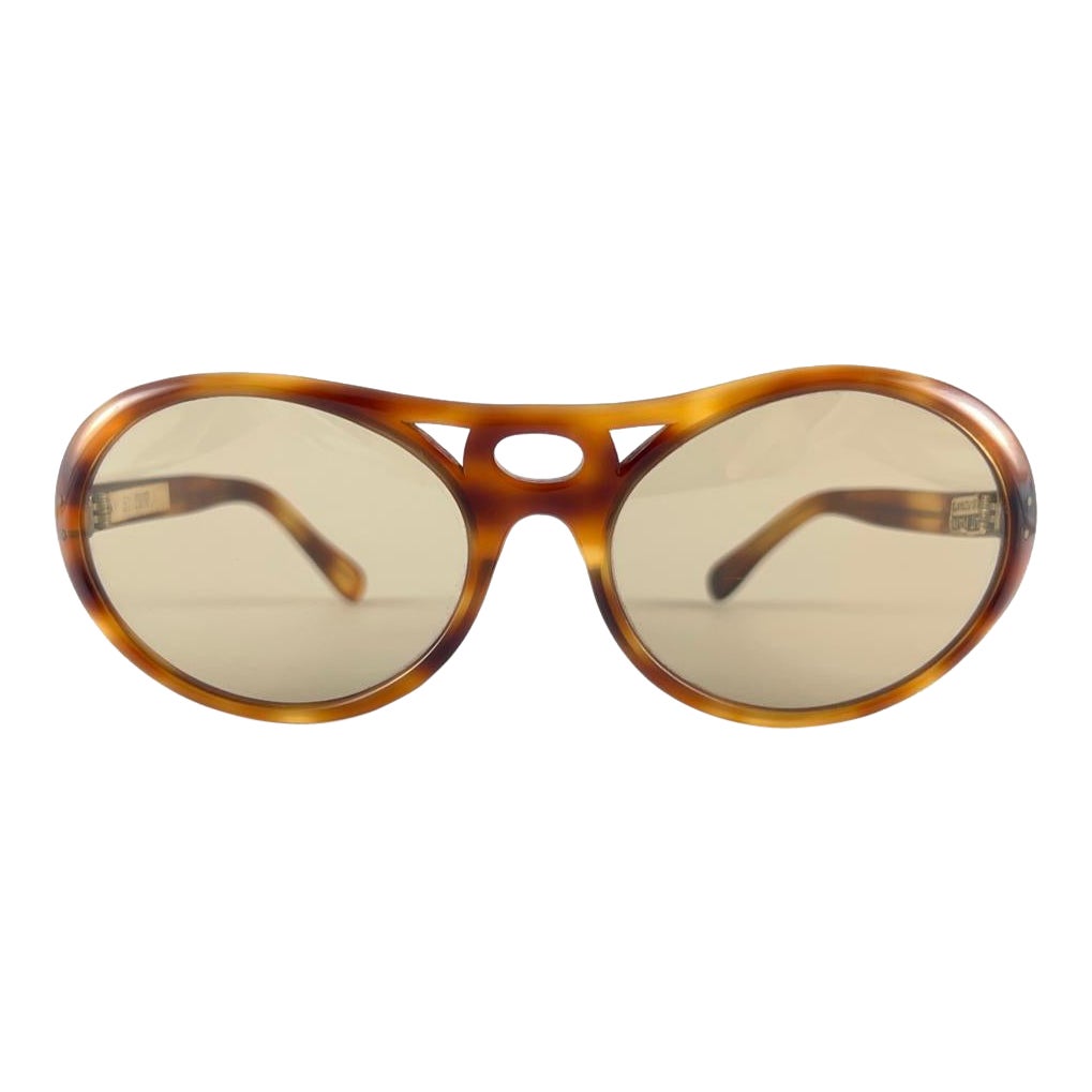 New Vintage Oval Tortoise Light Brown Lenses 60'S France Handmade Sunglasses For Sale