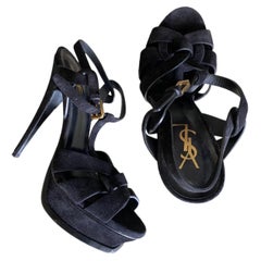 Used Yves Saint Laurent black suede Tribute Sandals