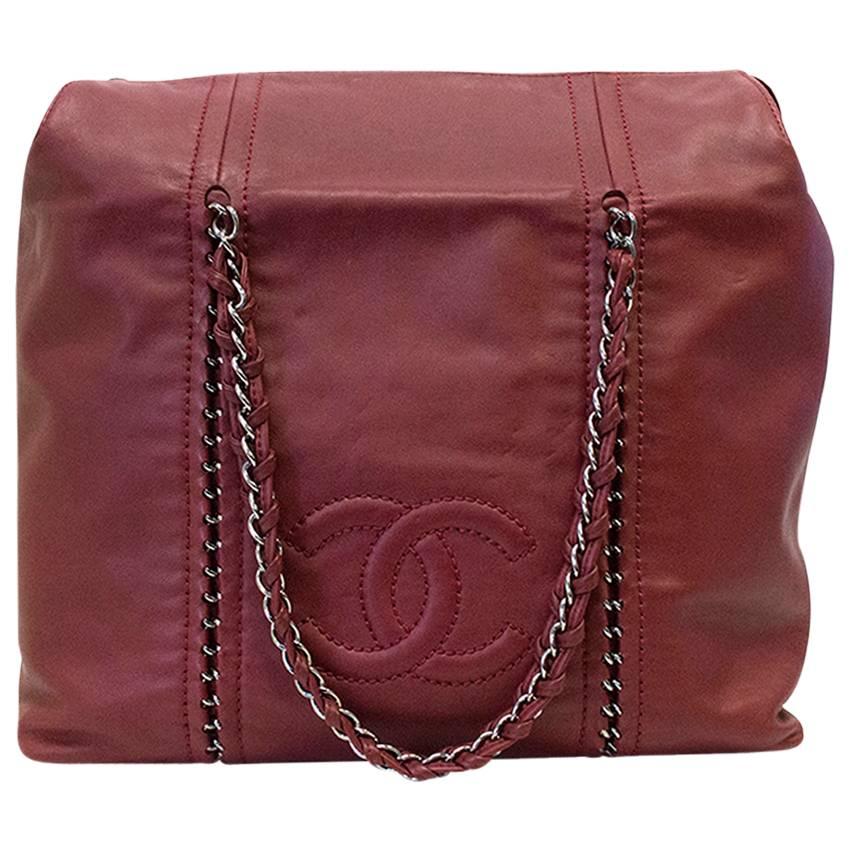 Chanel Red Handbag with chain detail For Sale