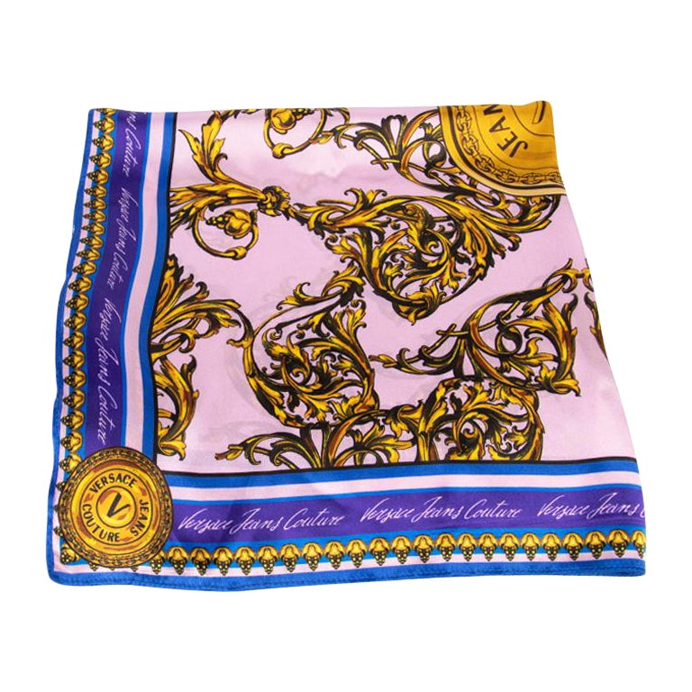 Versace Women's Versace Jeans Couture Baroque Print Silk Scarf For Sale