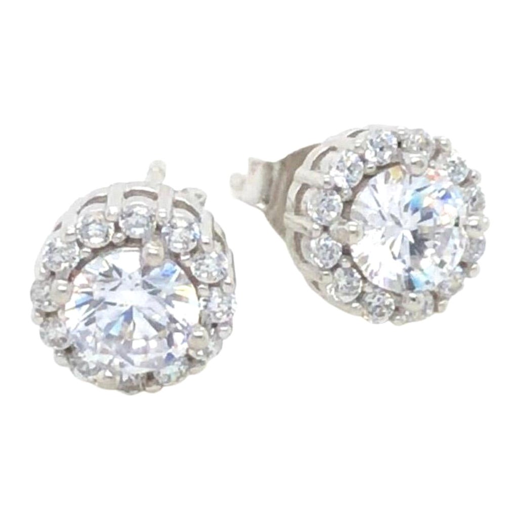 Tresor Paris Cluster Halo Sterling Silver Stud Claw Set Cubic Zirconia Earrings  For Sale