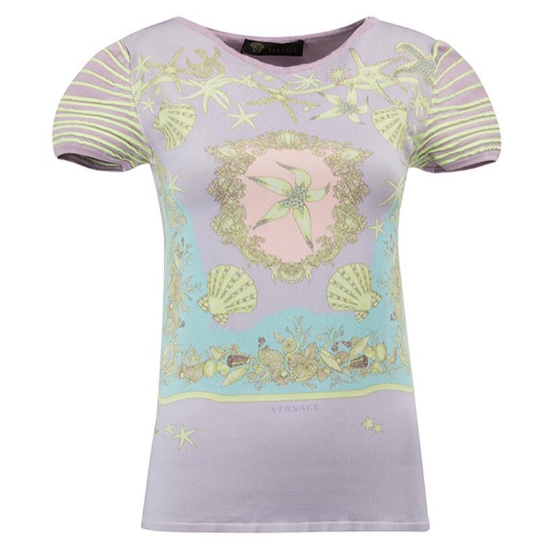Lilac Shell Print Stretchy T-Shirt Size XS For Sale