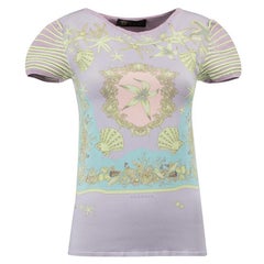 T-shirt extensible lilas à imprimé coquillage, taille XS