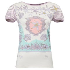 Cream & Lilac Shell Print Stretchy T-Shirt Size XS