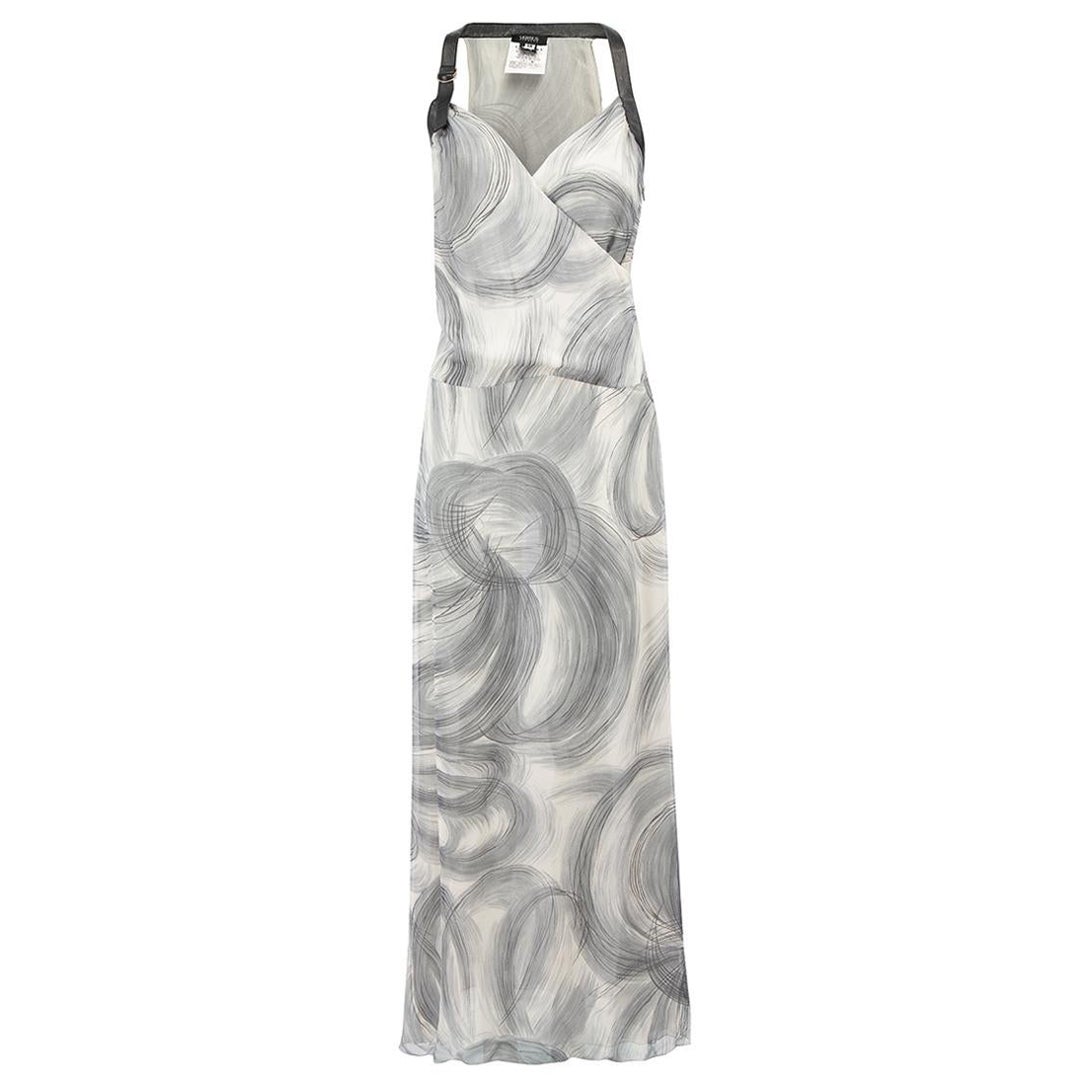 Versus Versace Grey Silk Abstract Maxi Dress Size M For Sale
